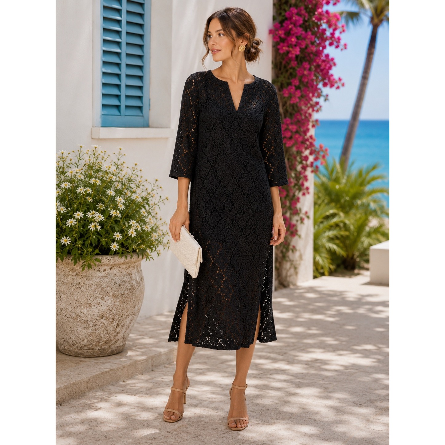 Nwt Tuckernuck Jamie Black Lace V-Neck Midi Dress (Msrp: $$278) Size Xs